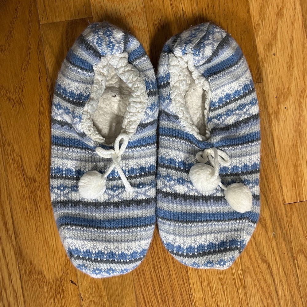 Muk Luks Blue and White Striped Slippers